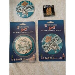 (4) 1997 World Series Champs Florida Marlins Large Button Pin  3 1/2" RARE